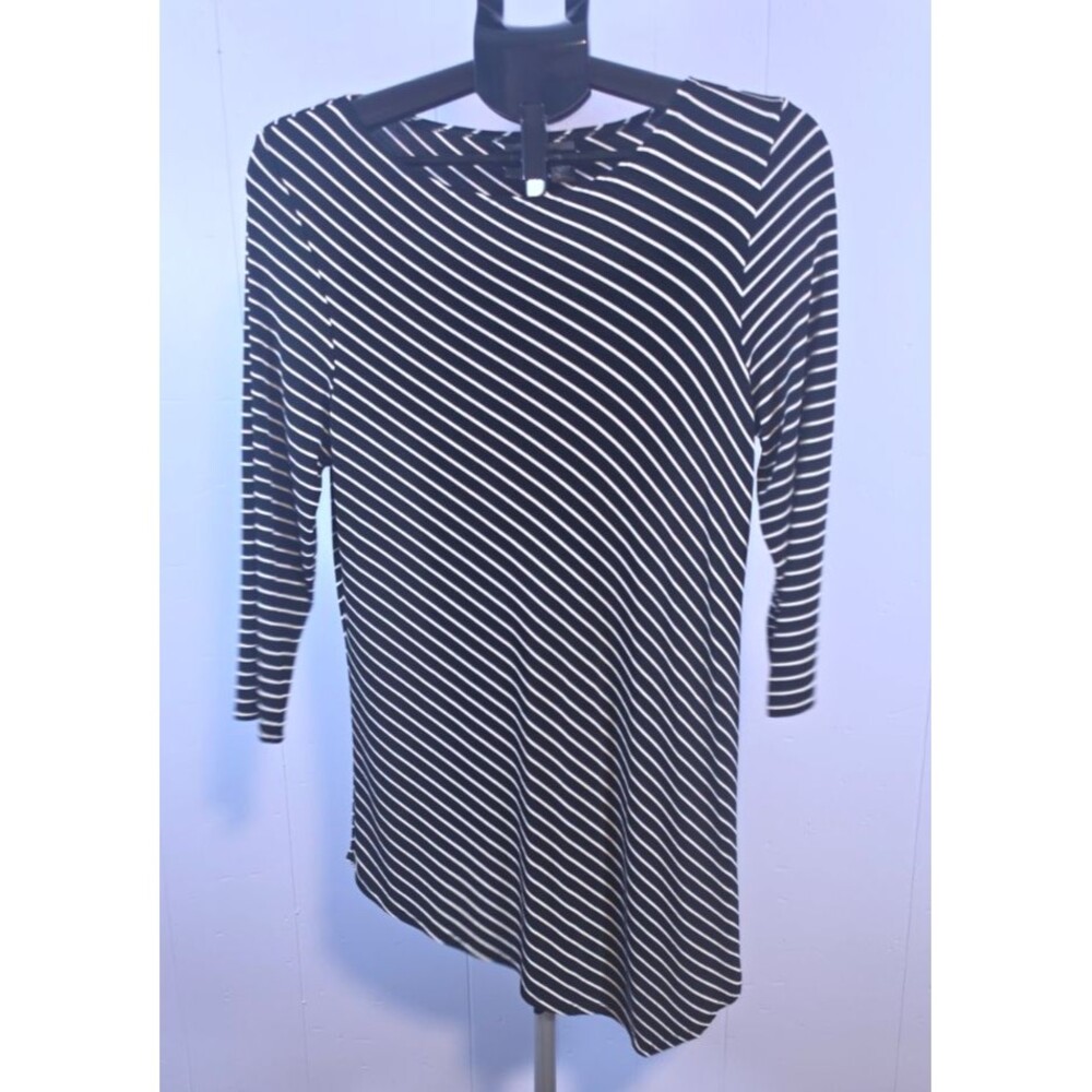 Travelers by Chico's Black White Striped Slinky Shirt Tunic Size 1 Medium M